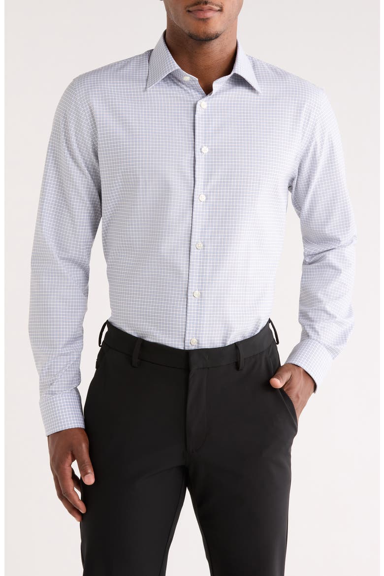 Trim Fit Check Premium Non Iron Cotton Dress Shirt, Main, color, BLUE- RED CLINE PLAID