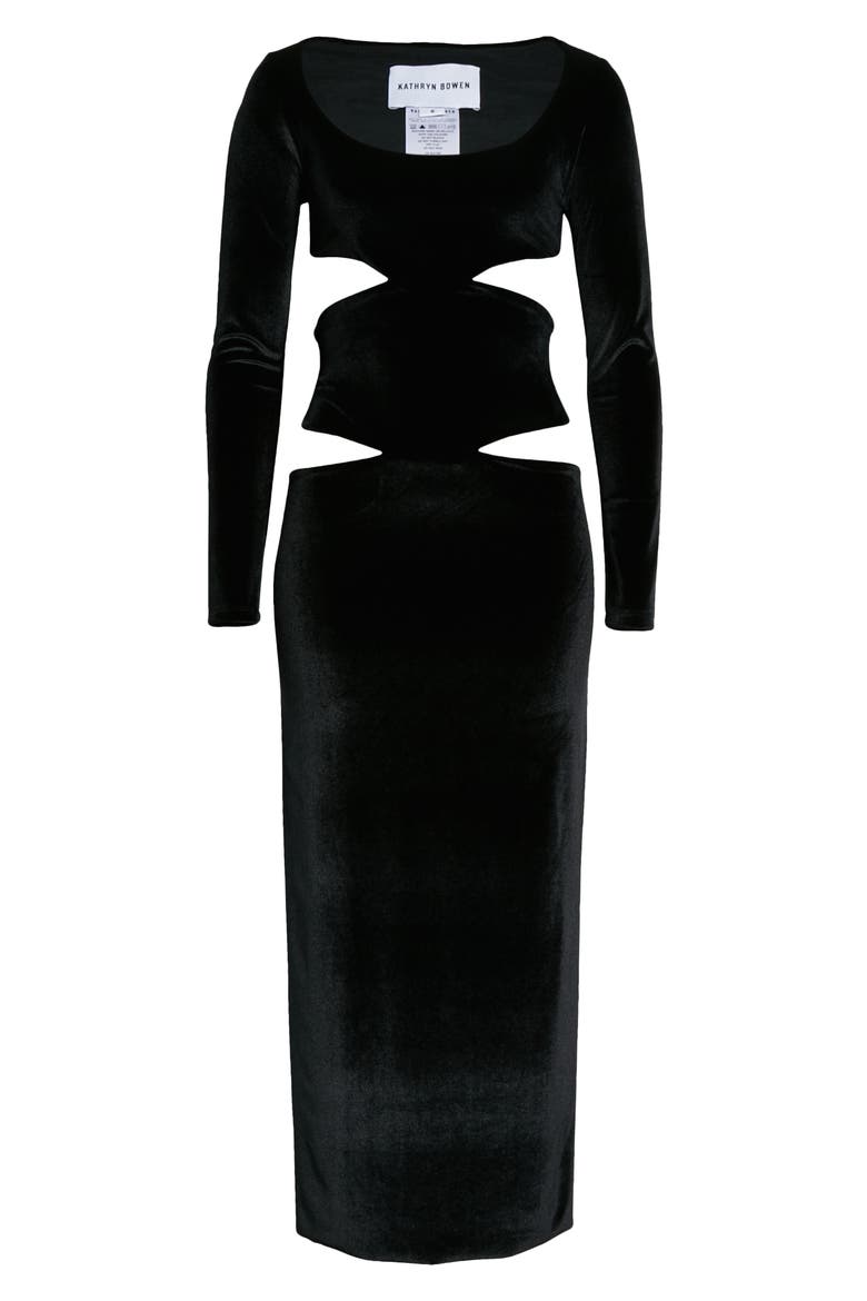 Long Sleeve Cutout Velour Dress, Alternate, color, BLACK