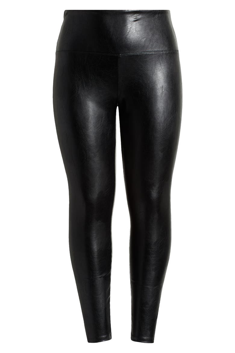 'Lyssentials Textured Faux Leather Leggings, Alternate, color, KOHL BLACK