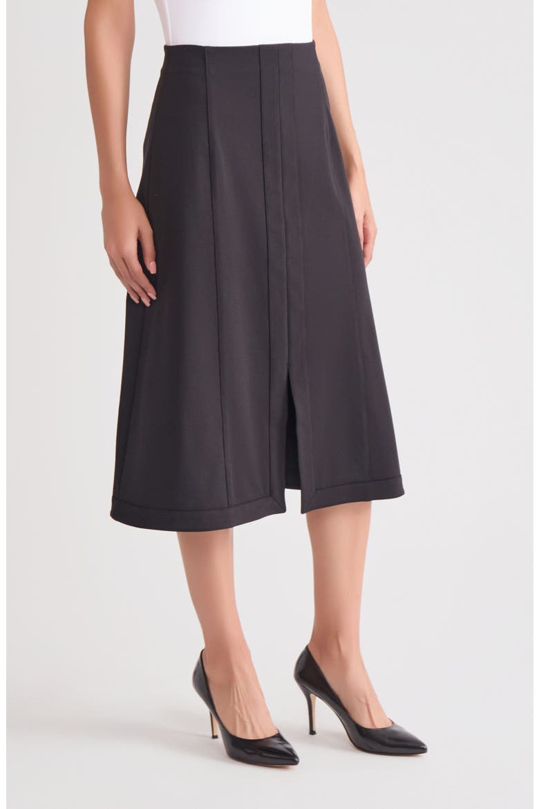 Ponte Front Slit Midi Skirt, Alternate, color, BLACK