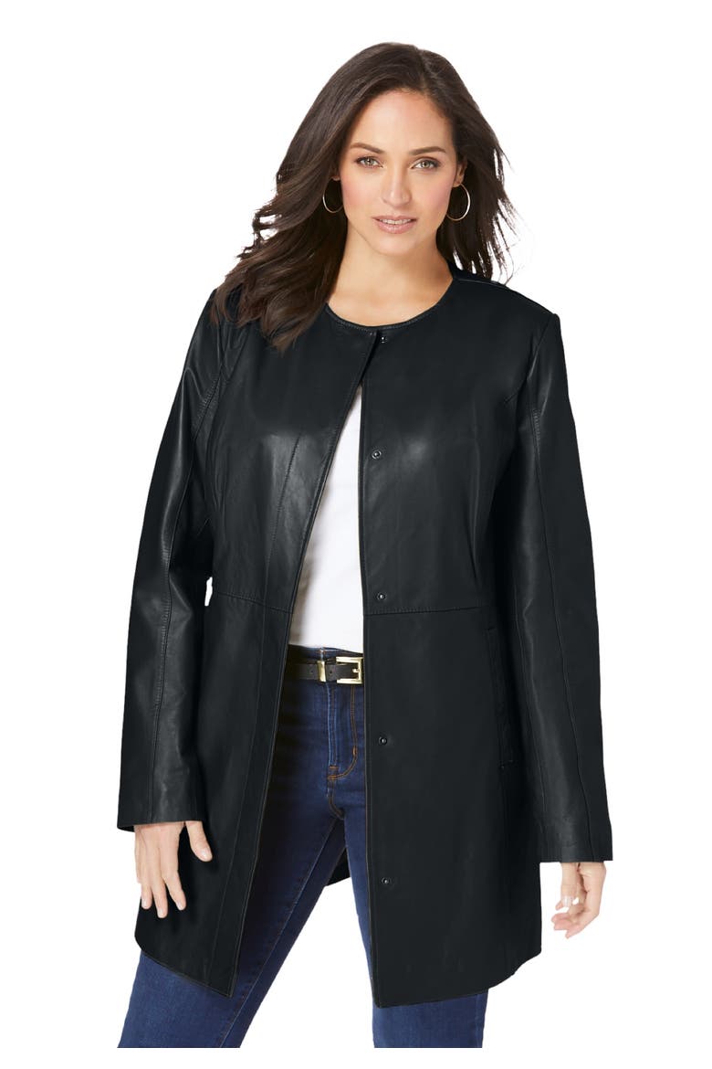 Three Quarter Leather Jacket, Main, color, BLACK