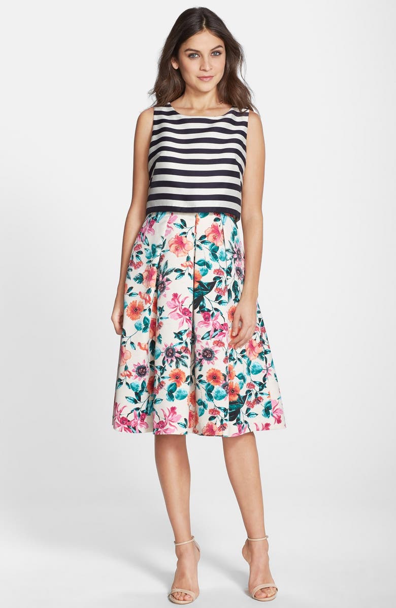 Eliza J Mixed Print Popover Dress, Alternate, color, 