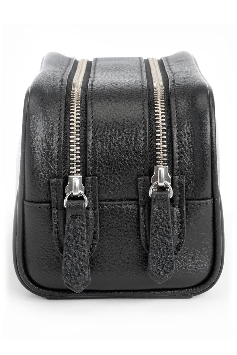Double Zip Leather Toiletry Bag, Alternate, color, BLACK