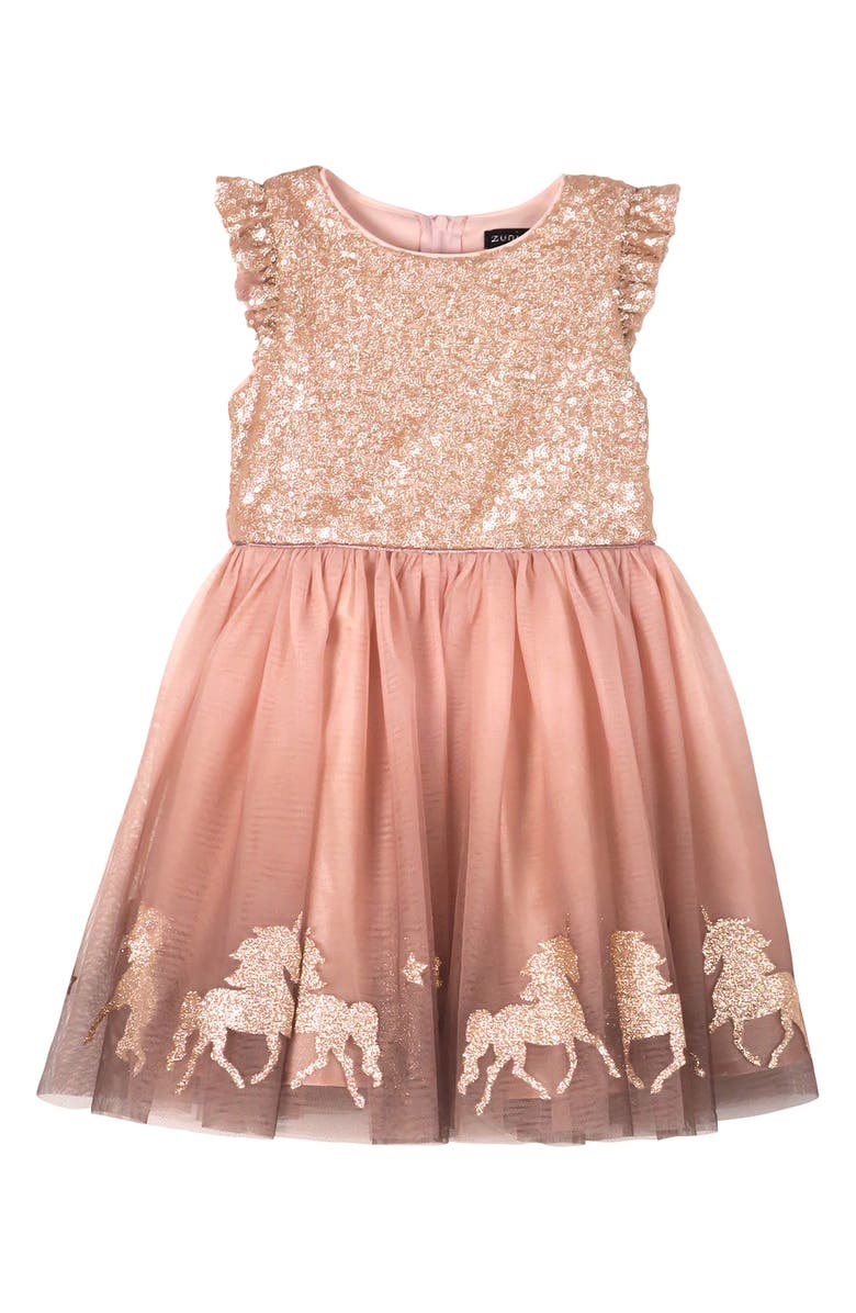 Zunie Kids' Sequin Ruffle Party Dress, Main, color, 