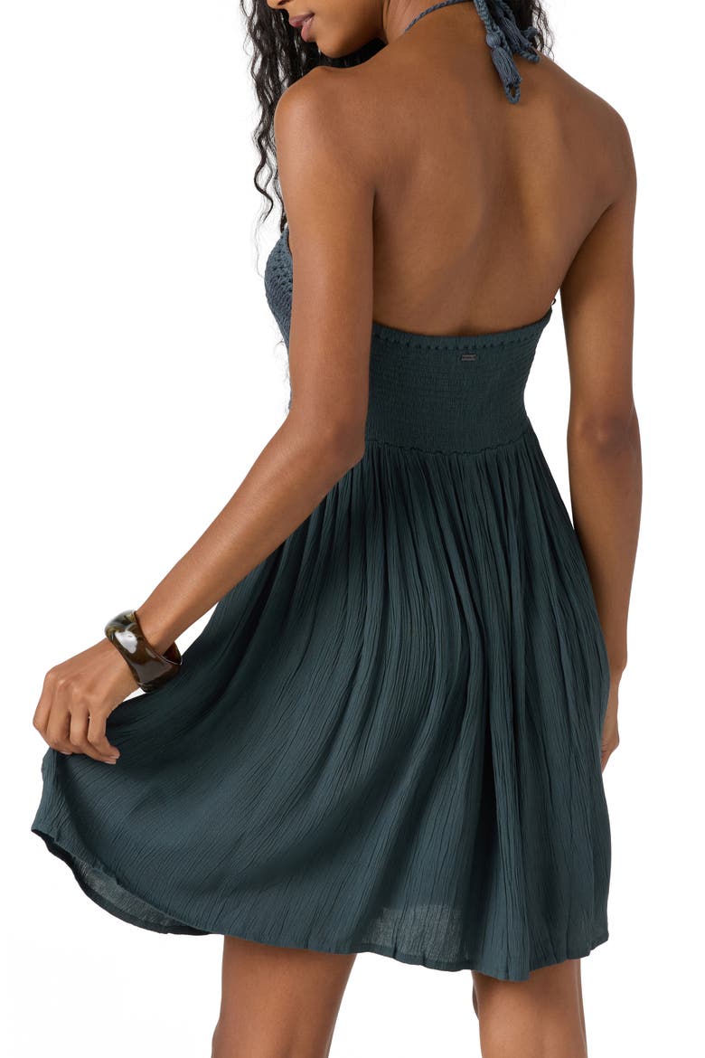 Kindra Mixed Media Halter Dress, Alternate, color, SLATE BLUE