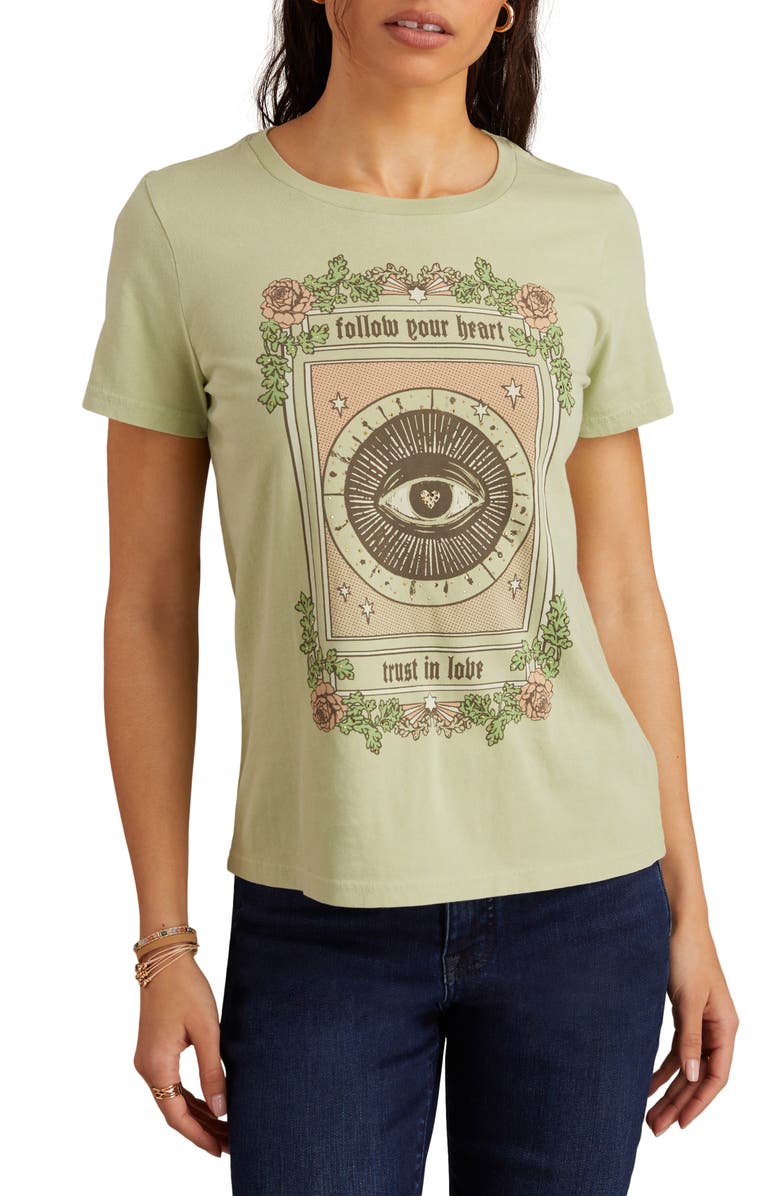 Lucky Brand Follow Your Heart Embellished Cotton Graphic T-Shirt, Main, color, Laurel Green
