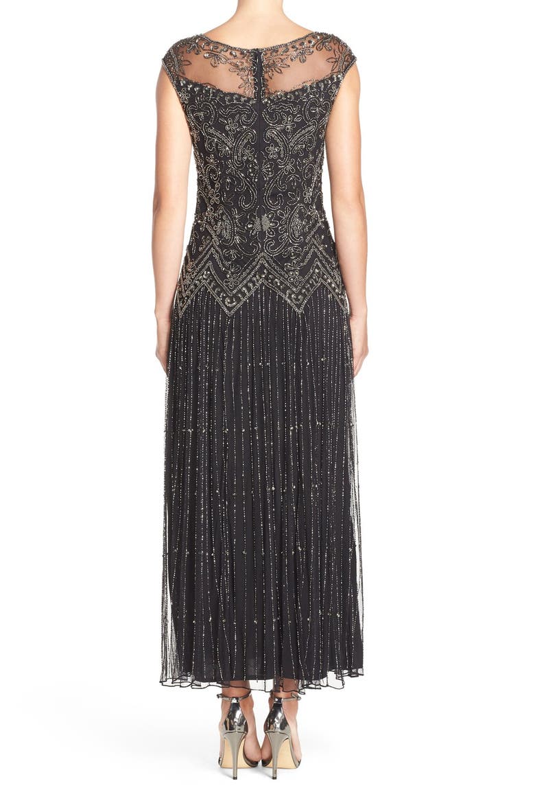 Beaded Illusion Yoke Mesh Dress, Alternate, color, BLACK