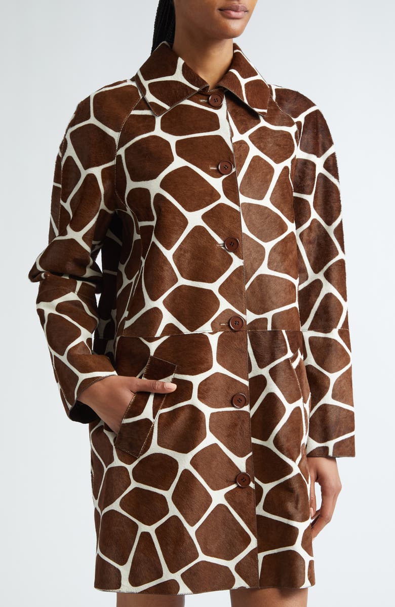 Michael Kors Collection Giraffe Print Genuine Calf Hair Balmacaan Coat, Alternate, color, 