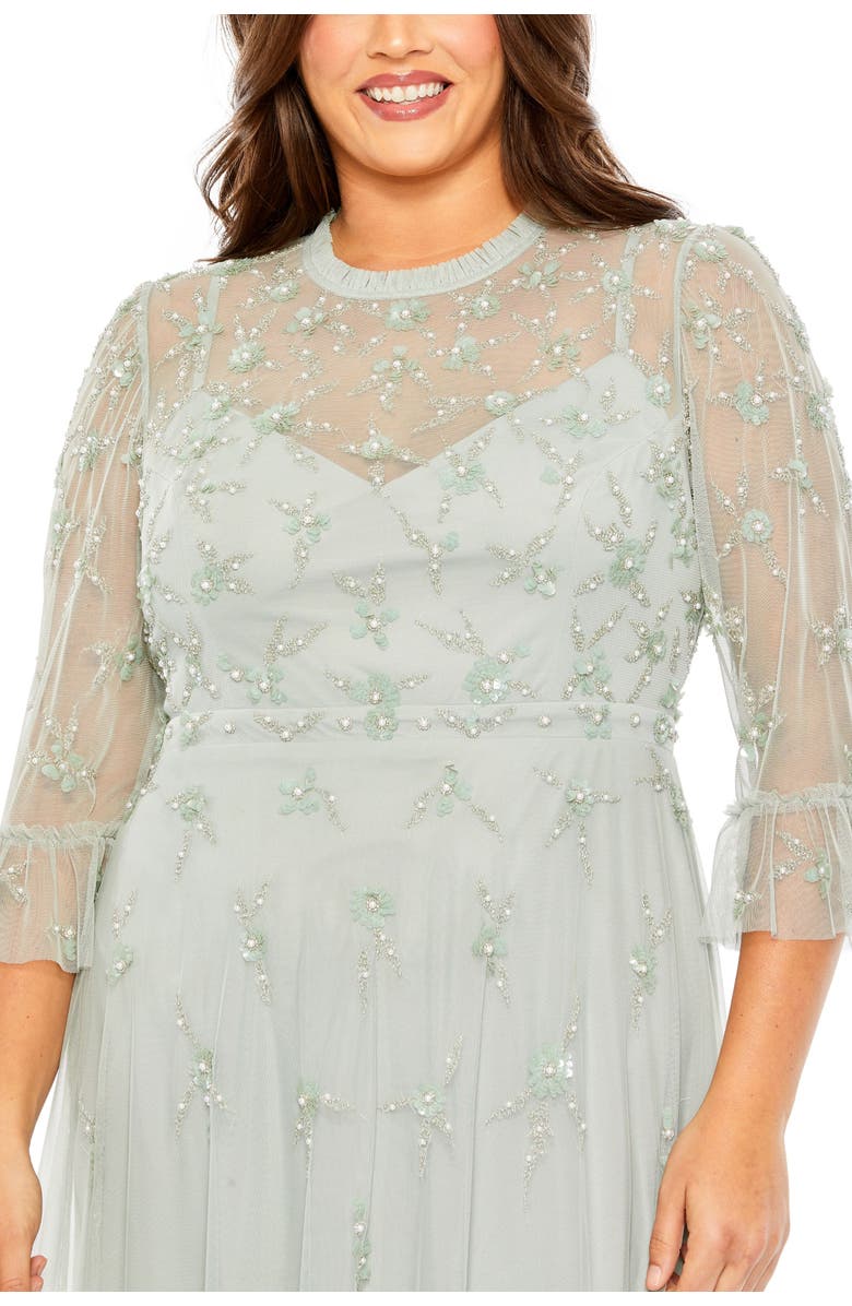 Mac Duggal High Neck Embellished Flutter Half Length Sleeve, Alternate, color, Sage