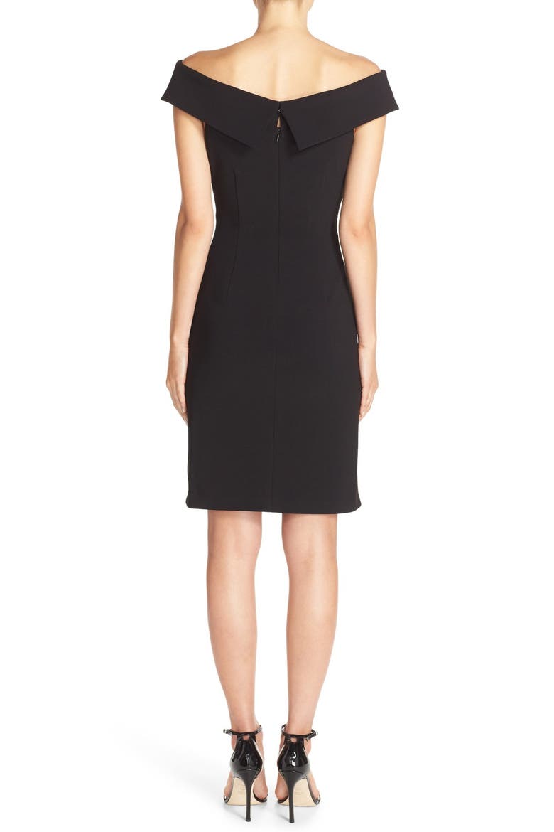 Off the Shoulder Crepe Sheath Dress, Alternate, color, BLACK