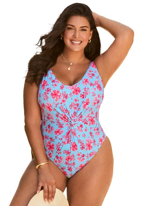 Twist-Front V-Neck One Piece Swimsuit