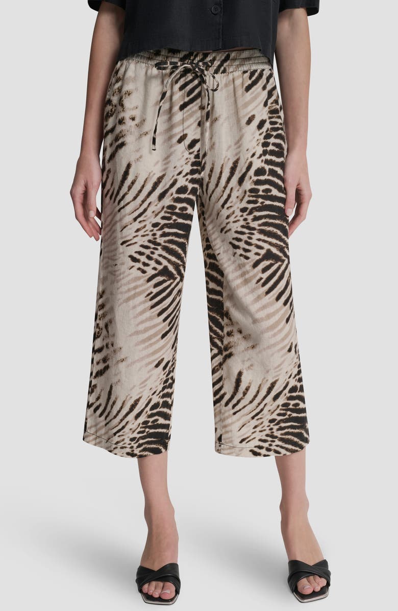 DKNY Printed Linen Drawstring Pants, Main, color, Brushed Sandbed