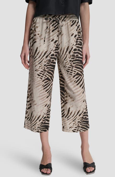 Printed Linen Drawstring Pants