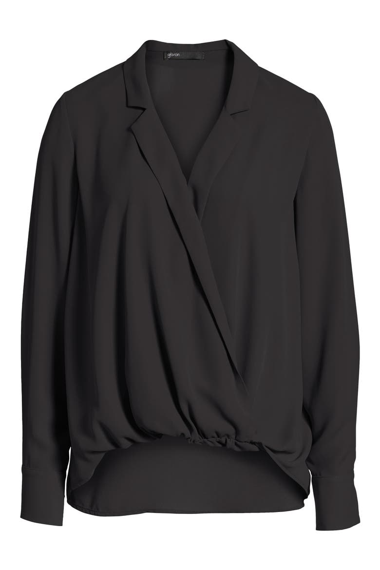 Gibson Surplice Drape Front Blouse, Alternate, color, BLACK
