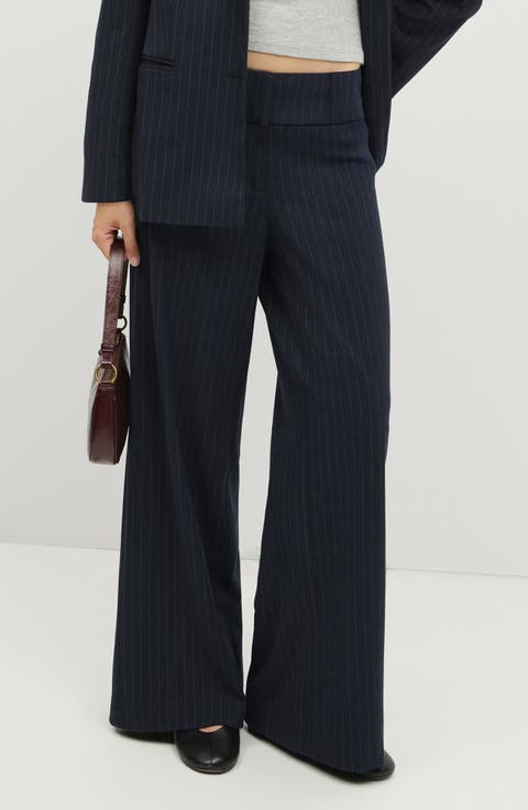 Low Waist Straight Leg Pinstripe Trousers