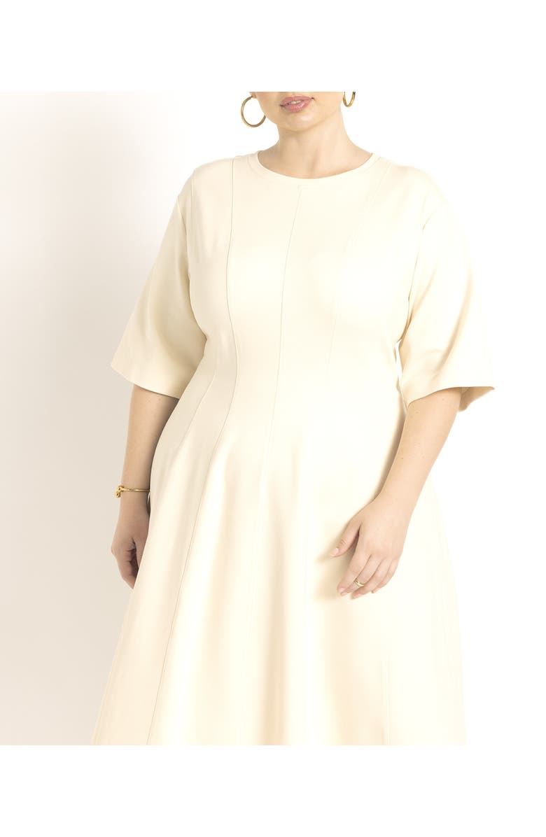 ELOQUII Seam Detail Ponte Workwear Midi Dress, Alternate, color, White Smoke