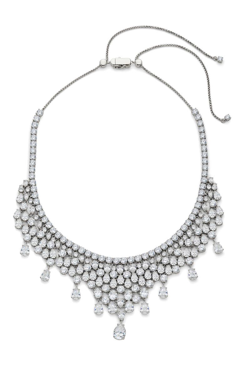 Cubic Zirconia Collar Necklace, Main, color, RHODIUM