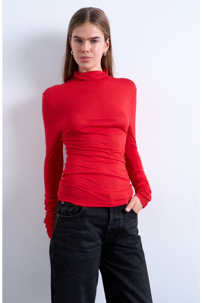 Funnel Neck Long Sleeve Top, Main, color, RED