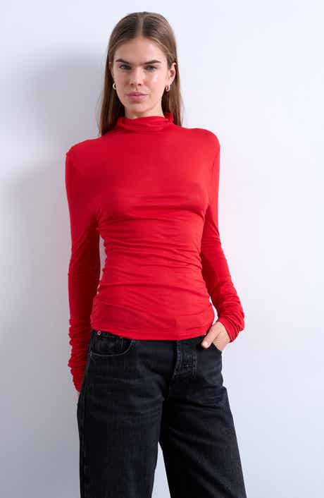 Topshop Funnel Neck Long Sleeve Top