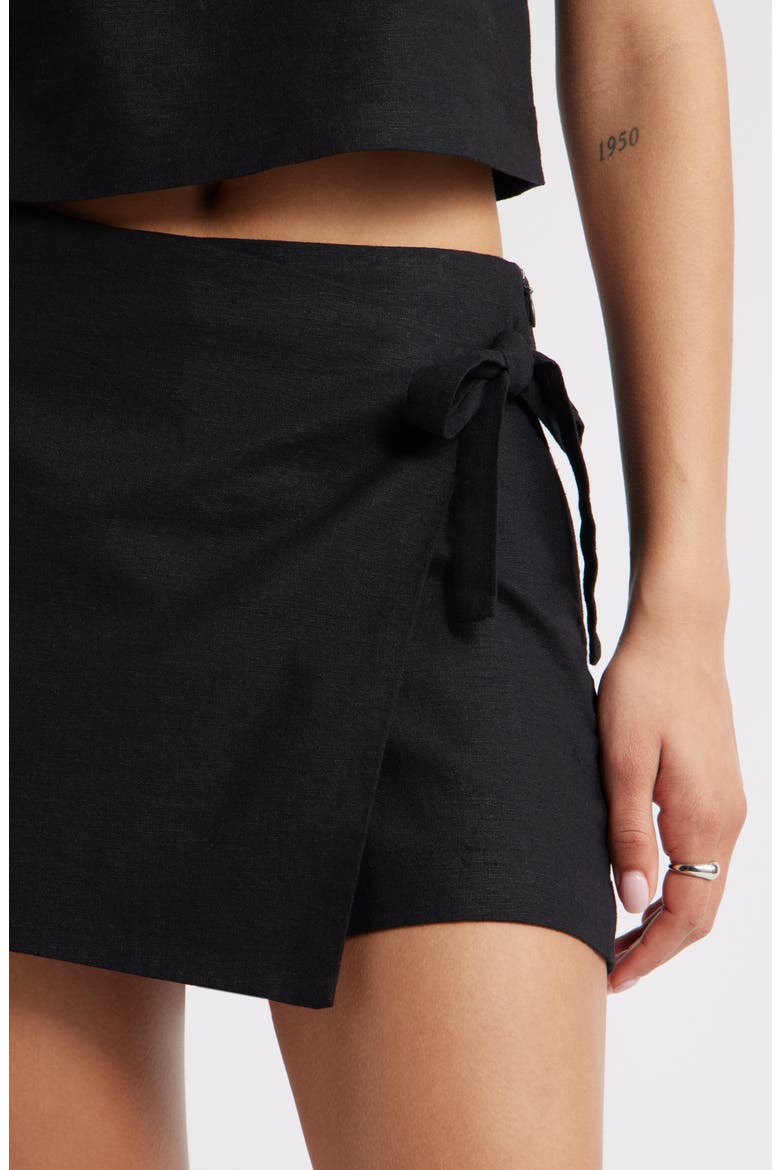 Linen Blend Wrap Skort, Alternate, color, BLACK