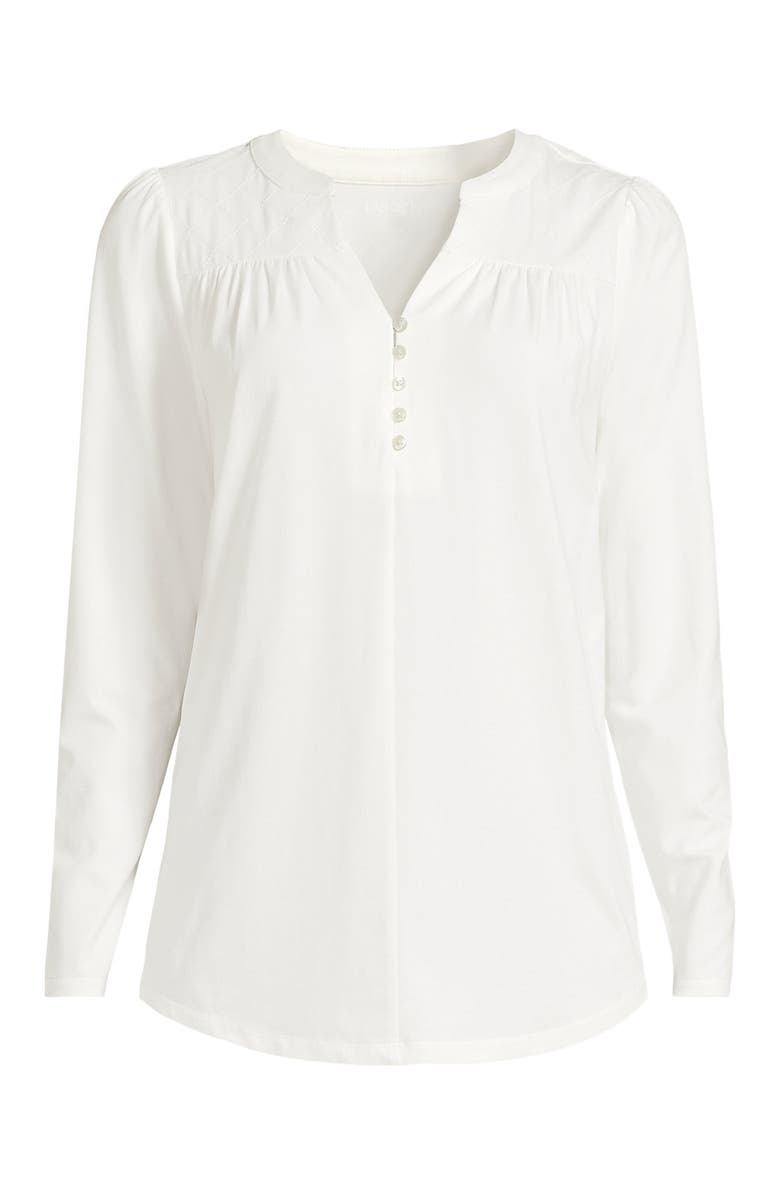 Lands' End Long Sleeve Lightweight Jersey Notch Neck Tunic Top, Alternate, color, Ivory