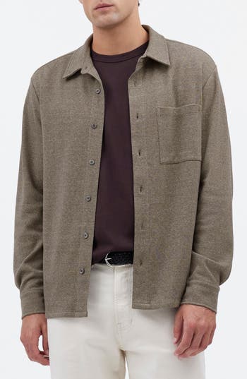 Madewell The Devoe Knit Button-up Shirt In Brown