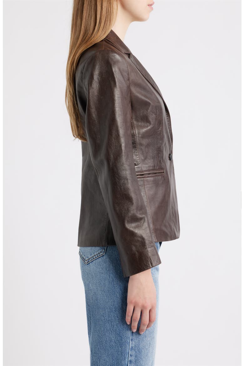 Fitted Leather Blazer, Alternate, color, BROWN