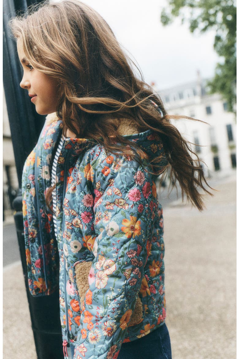 Kids' Borg Fleece Trim Padded Jacket, Alternate, color, BLUE FLORAL