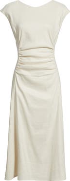 Nordstrom Linen Blend Ruched Midi Dress