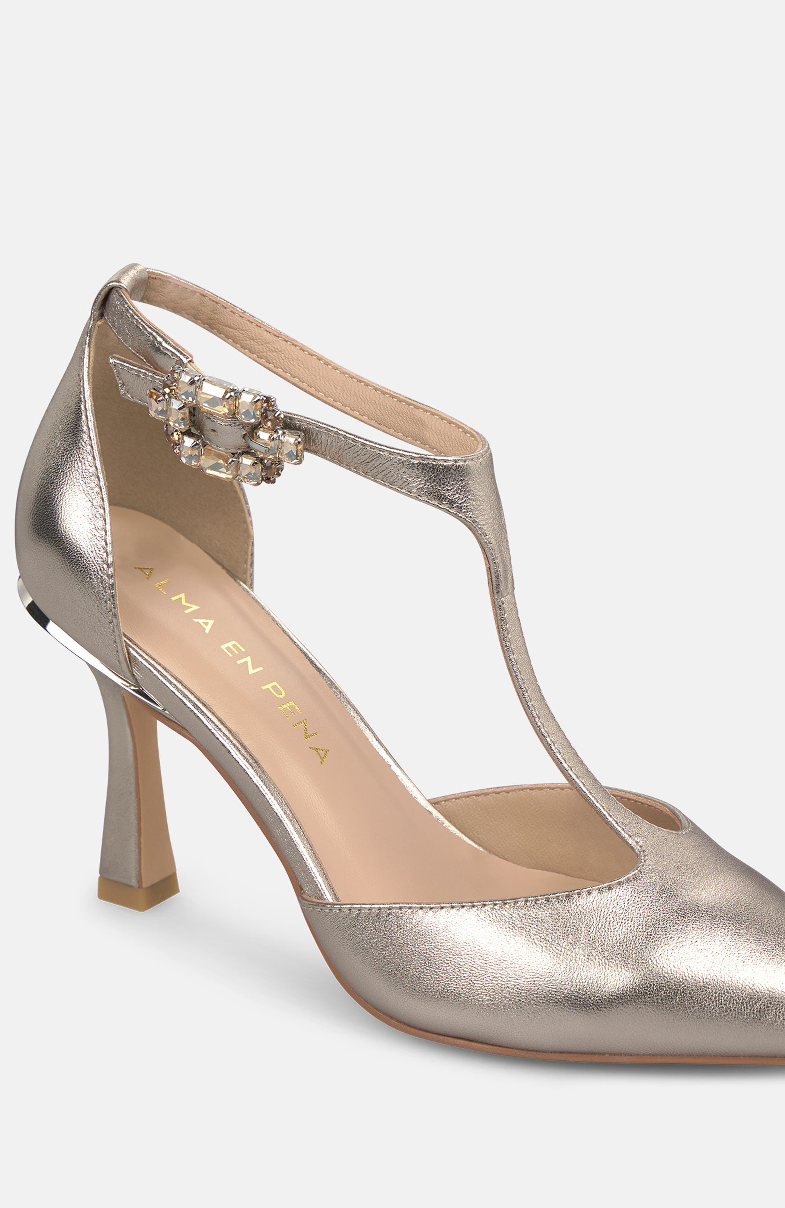 Metallic Pumps With Rhinestone Buckle, Alternate, color, Bronze