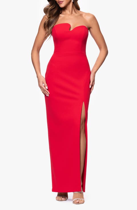 Strapless Asymmetric Evening Gown