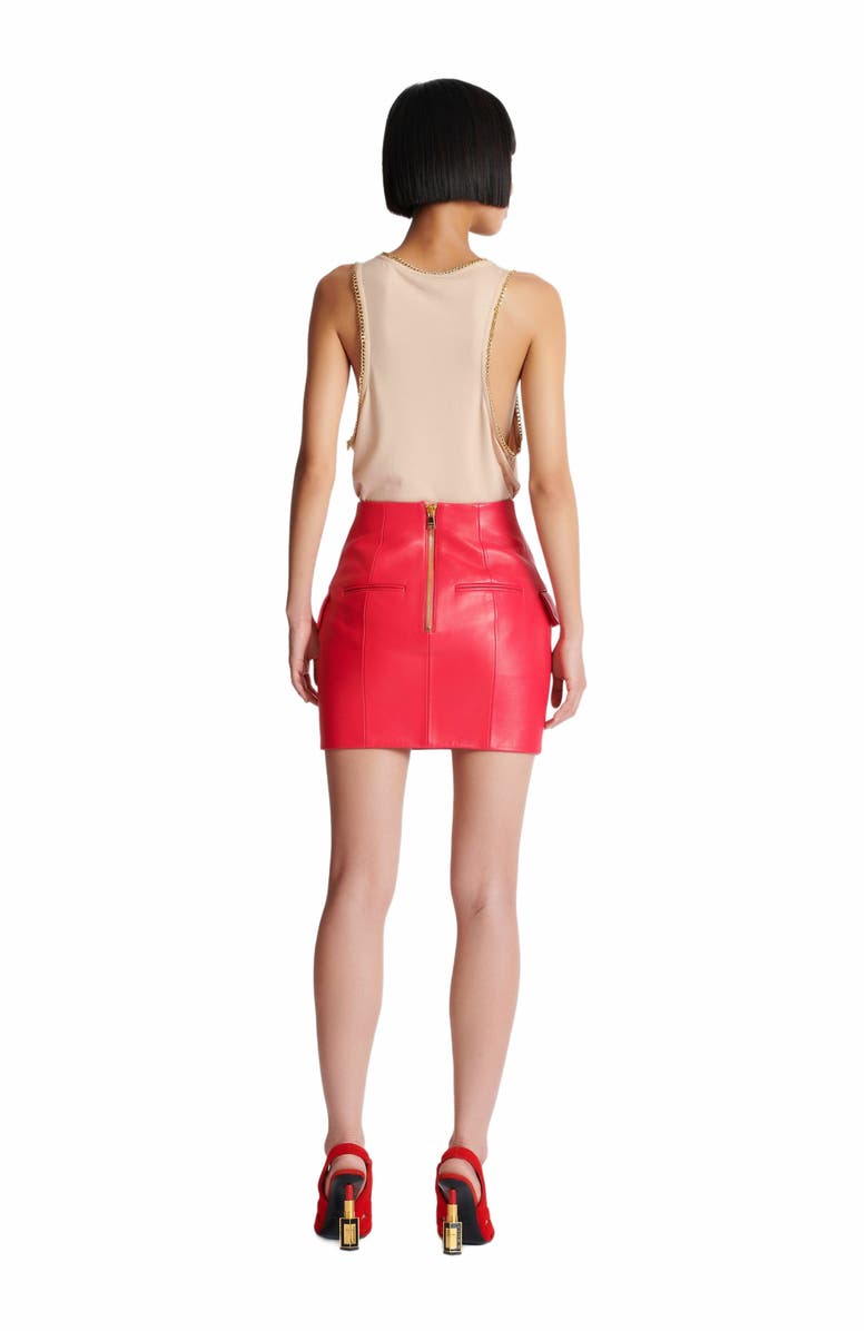 Balmain Short Lambskin Skirt, Alternate, color, Pink