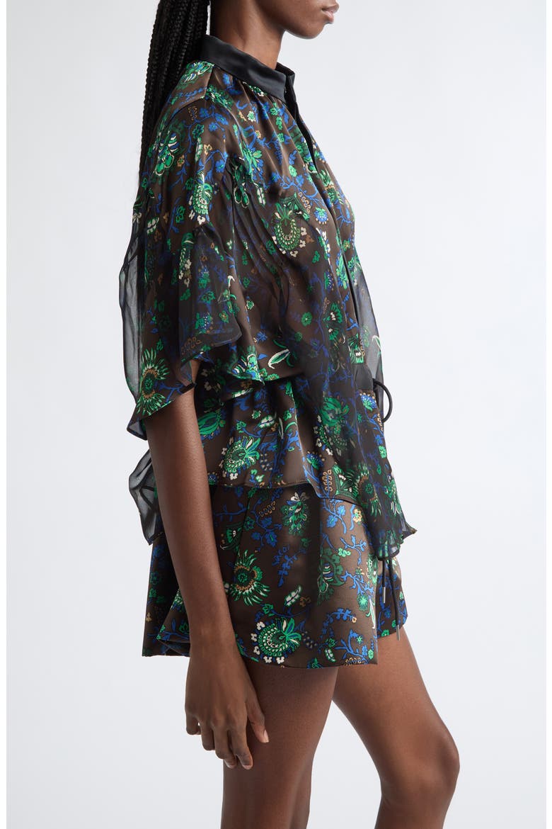 Floral Print Drawstring Button-Up Shirt, Alternate, color, BROWN