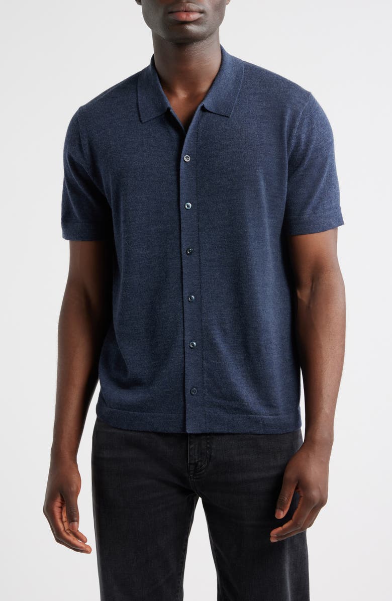 Nordstrom Short Sleeve Button Front Cardigan, Main, color, Navy Still Heather