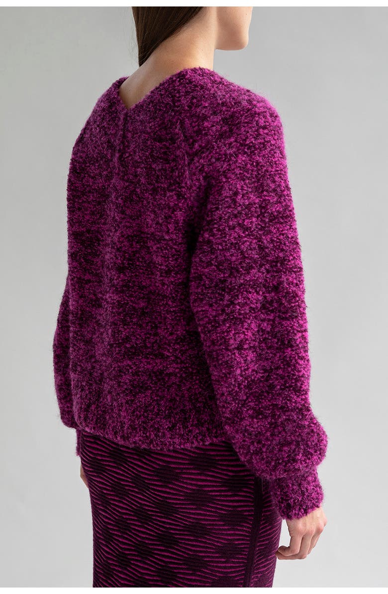 SSKEIN V Neck Boucle Pullover, Alternate, color, Fuschia Aubergine