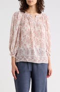 MAX STUDIO Floral Three-Quarter Bubble Sleeve Top