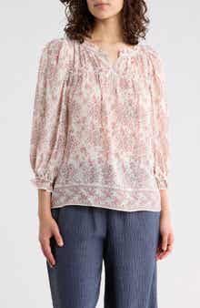 MAX STUDIO Floral Three-Quarter Bubble Sleeve Top