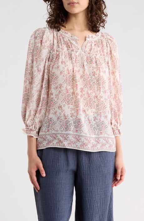MAX STUDIO Floral Three-Quarter Bubble Sleeve Top