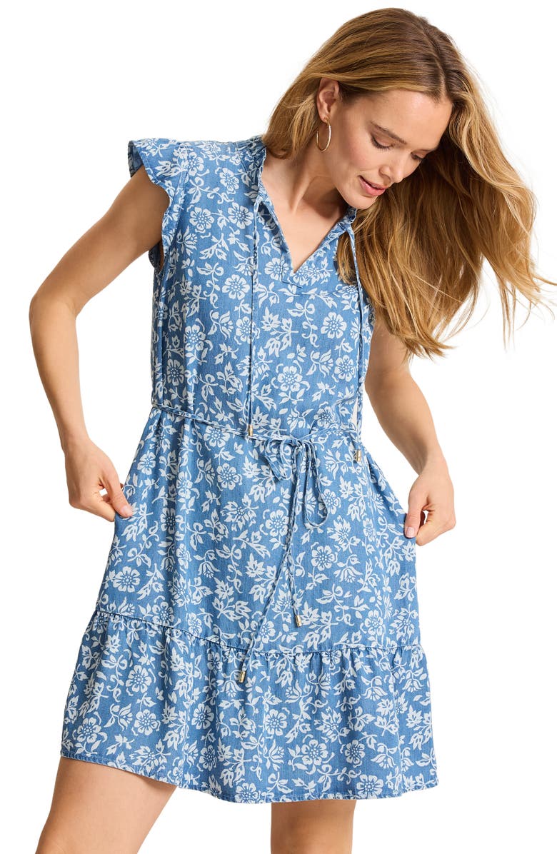 Tommy Bahama Bahia Blooms Floral Print Dress, Alternate, color, Medium Indigo Wash