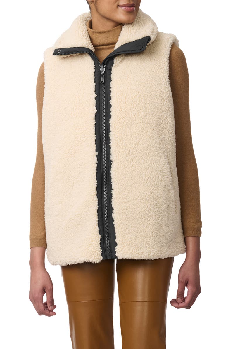 Bernardo Chevron Quilted Faux Shearling Lined Recycled Polyester Reversible Vest, Alternate, color, Black