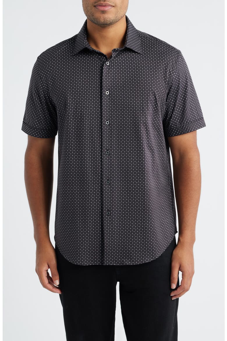 Miles OoohCotton® Print Short Sleeve Button-Up Shirt, Main, color, BLACK