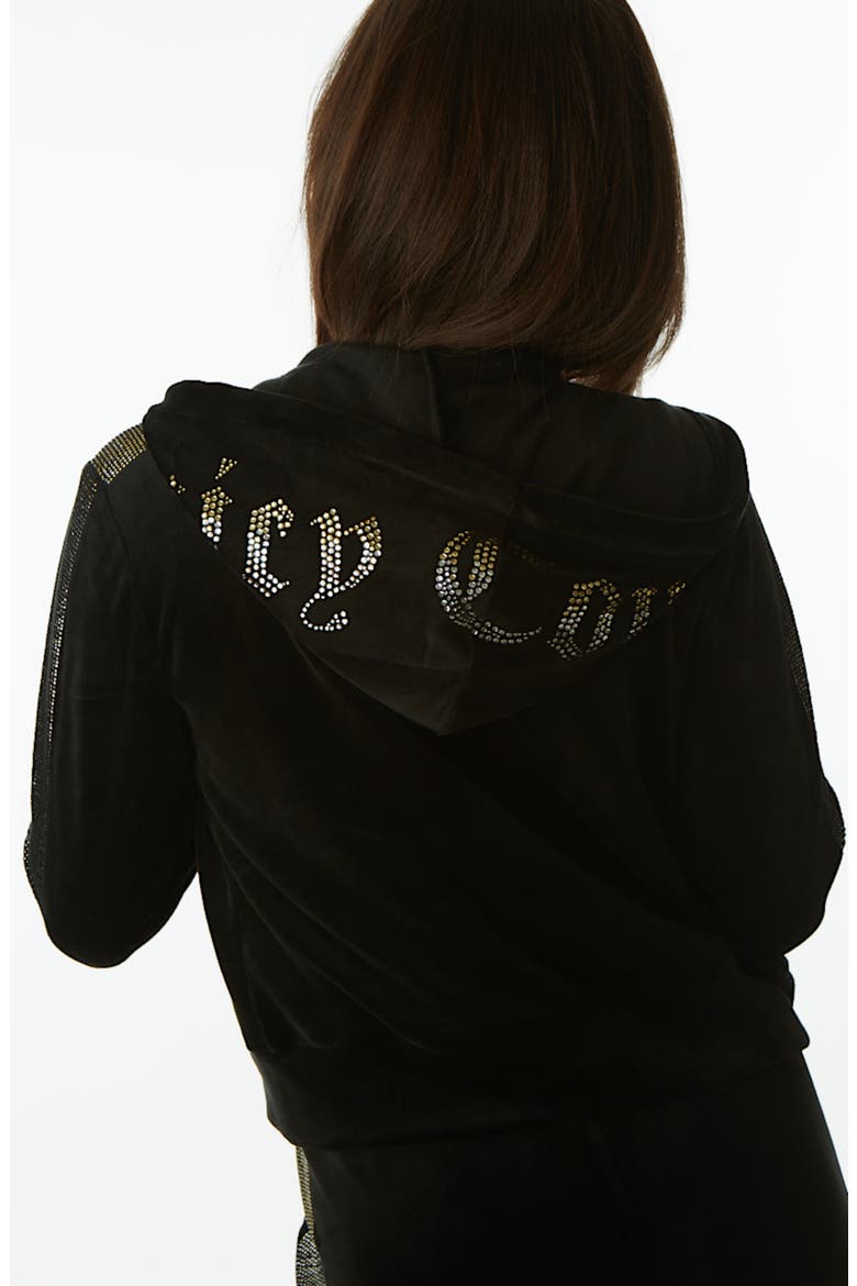 Anniversary Velour Hooded Zip Track Jacket, Alternate, color, BLACK