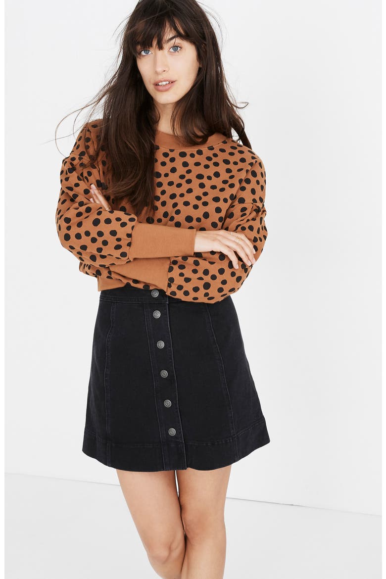 Metropolis Snap Front Denim Miniskirt, Alternate, color, RAWLEY WASH