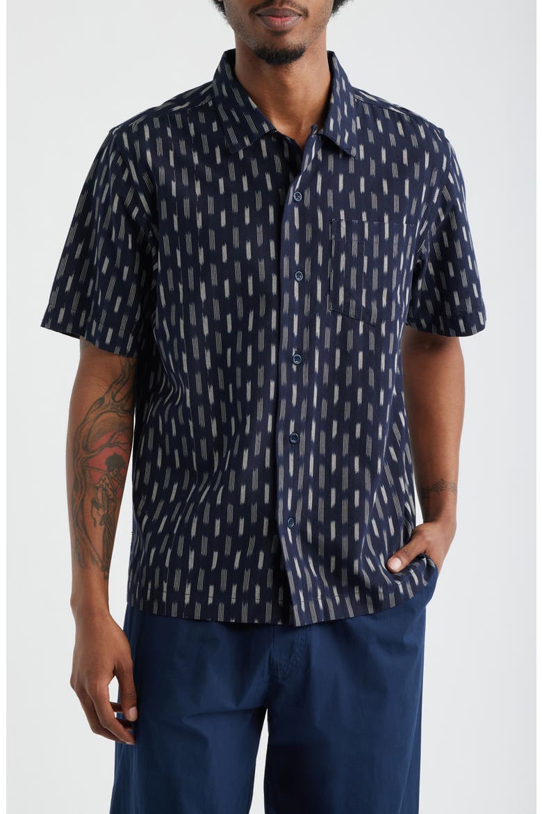 Ikat Short Sleeve Button-Up Shirt, Main, color, NAVY