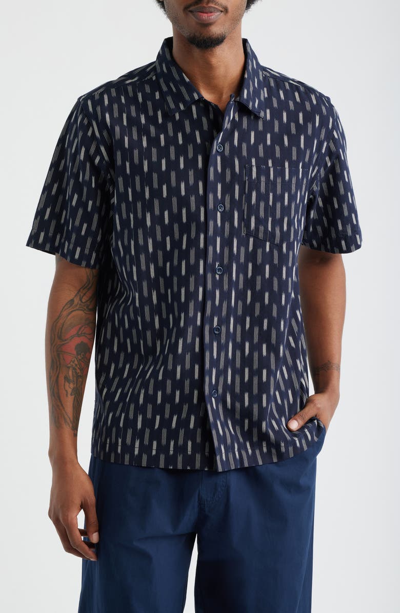 Service Works Ikat Short Sleeve Button-Up Shirt, Main, color, Navy