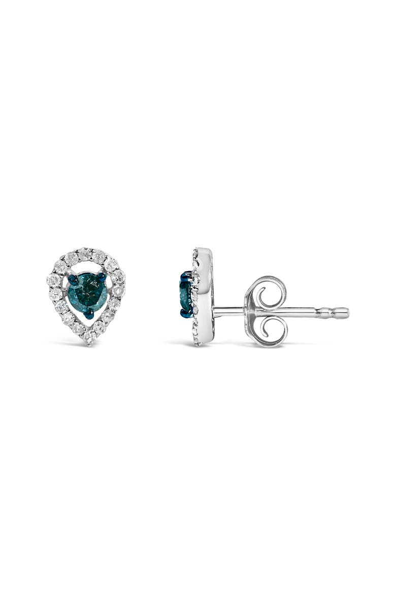 Sterling Silver 1/2 Cttw Blue and White Diamond Pear Shape Halo Stud Earrings, Alternate, color, Silver