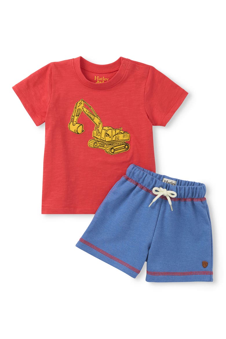 Kids' Digger Appliqué T-Shirt & Shorts Set, Main, color, RED