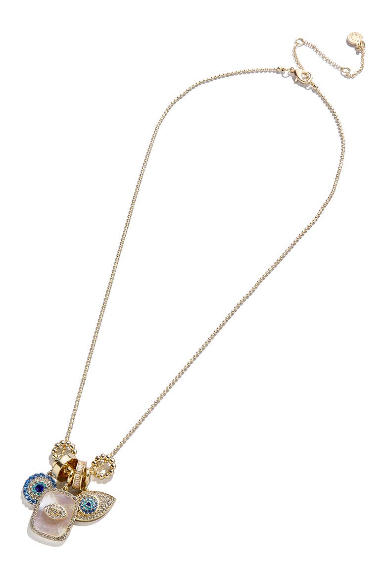 Evil Eye Multicharm Necklace, Alternate, color, BLUE