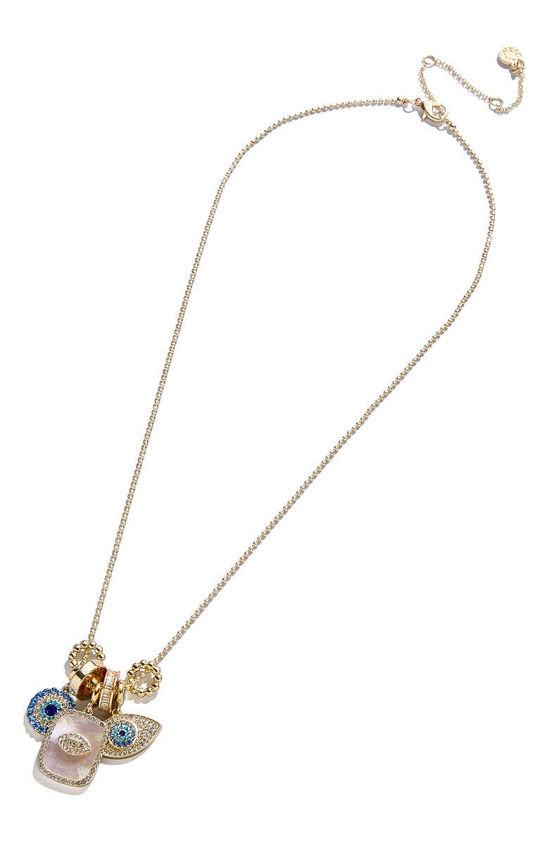 BaubleBar Evil Eye Multicharm Necklace, Alternate, color, Blue