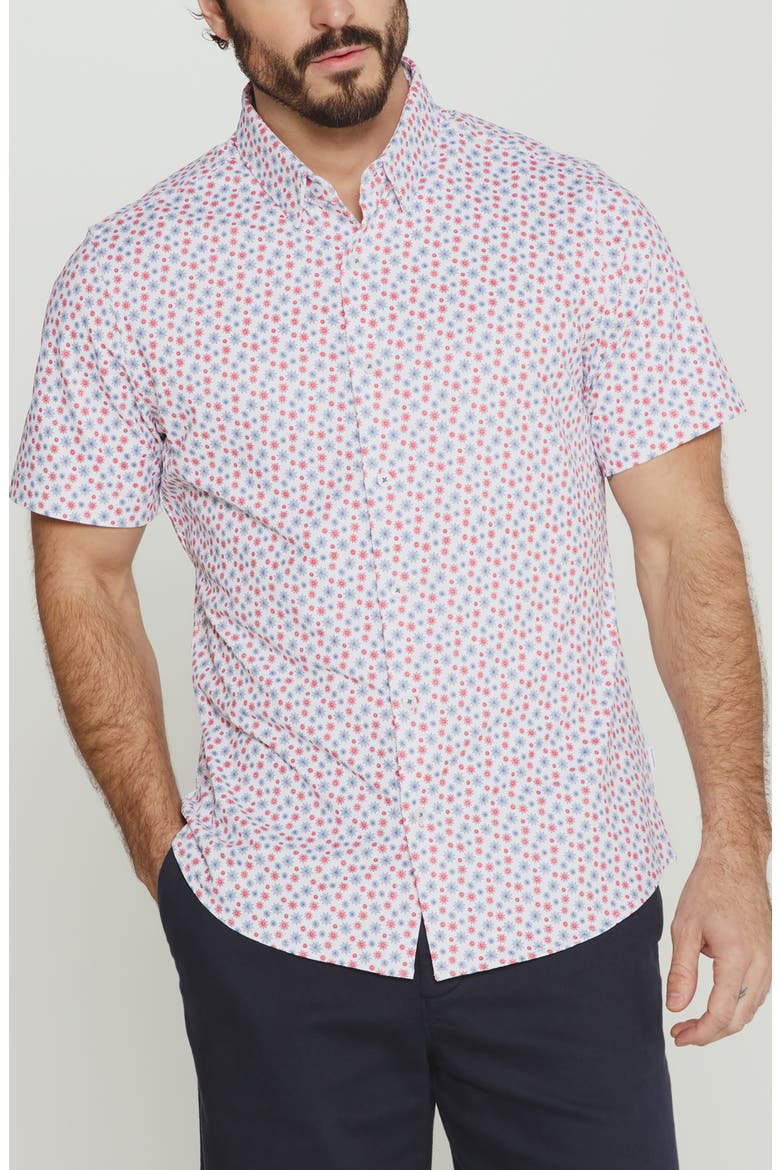 Sundrift Starburst Print Short Sleeve Button-Up Shirt, Main, color, WHITE